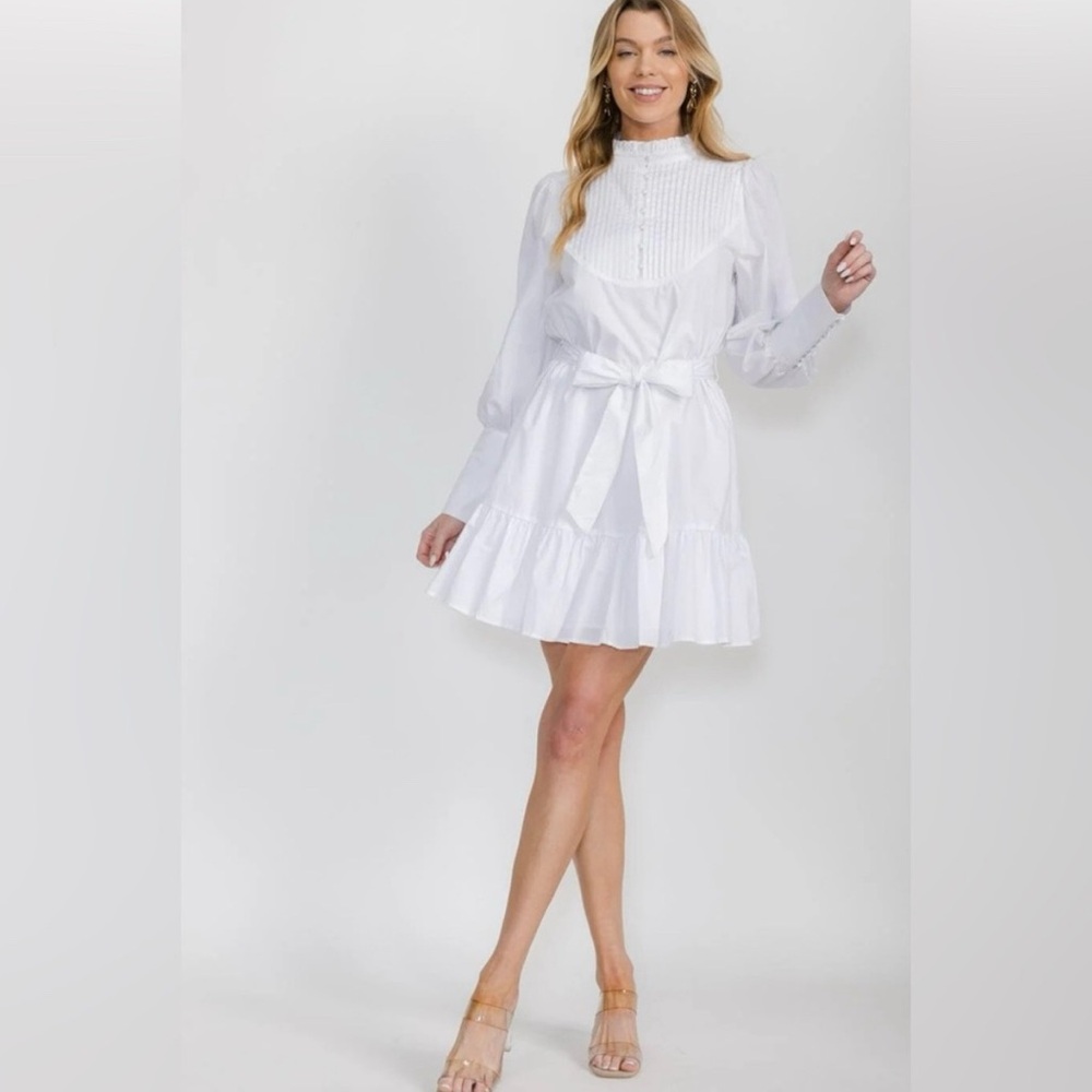Elegant White Long Sleeve Dressy Dress